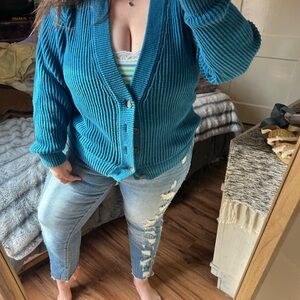 Teal Button-Up Women's Sweater